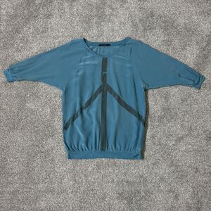 William Rast Blouse Womens XS Blue Silk Dolman Sleeve Peace Sign Top Boho Y2K